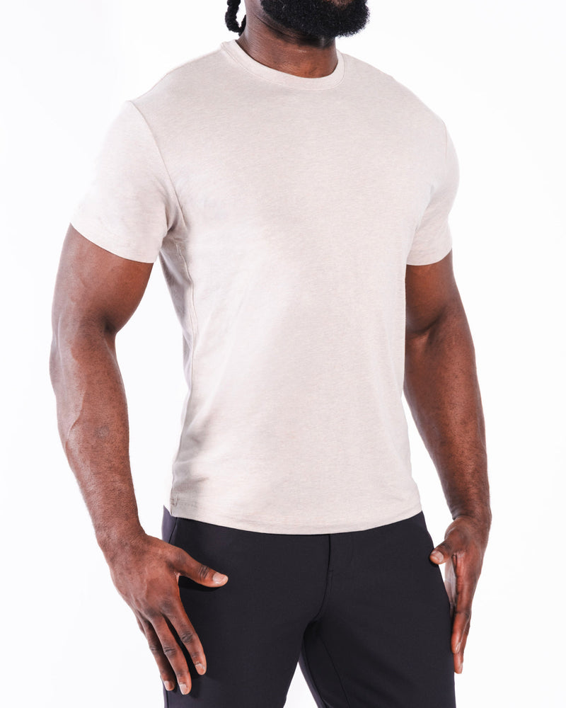 "The Sinclair" Heathered Cream Short Sleeve Crewneck