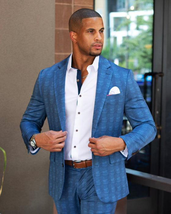 Athletic Fit Stretch Suit - Electric Blue Plaid