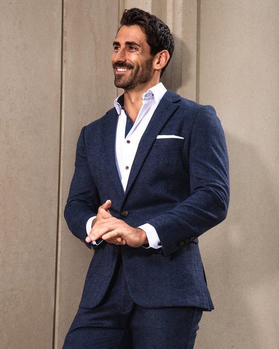 Athletic Fit Stretch Wool Blazer - Navy Herringbone