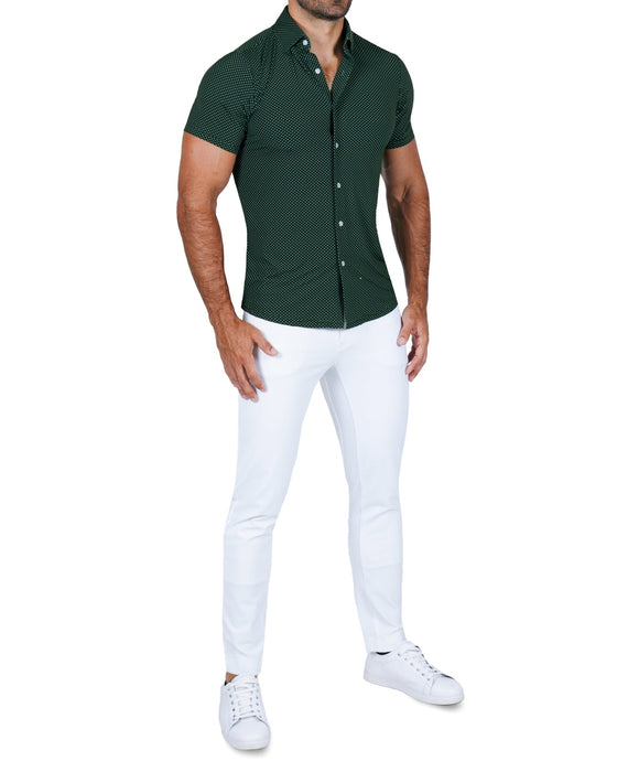 "The Palm" Green with White Mini Dot Print