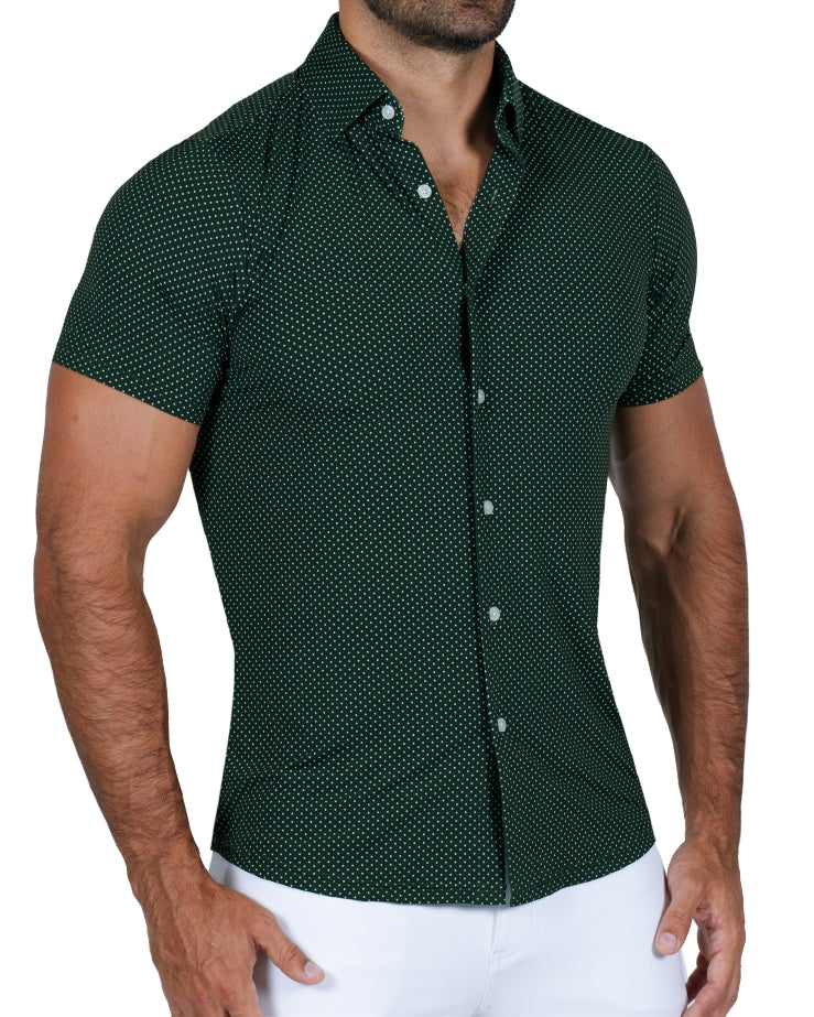 "The Palm" Green with White Mini Dot Print