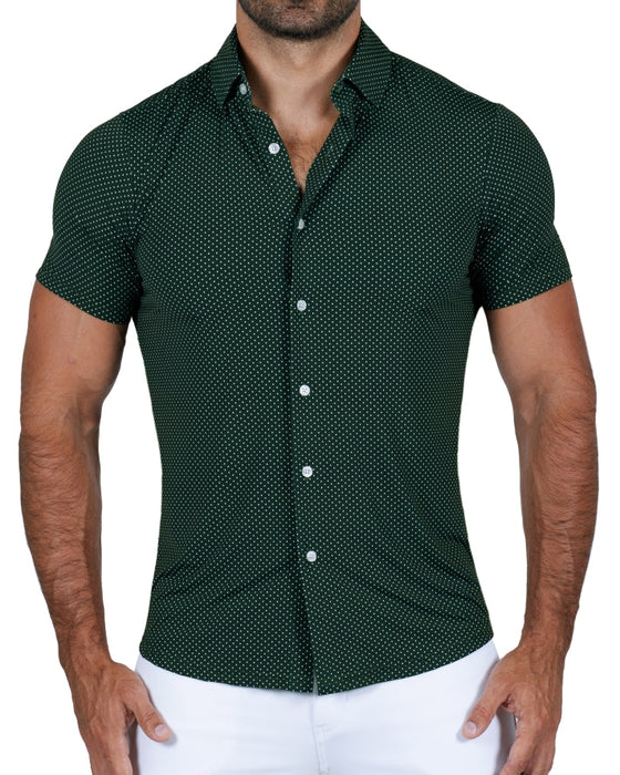 "The Palm" Green with White Mini Dot Print