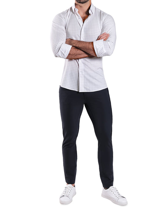 "The Shore" White with Tan Windowpane