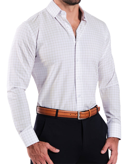 "The Shore" White with Tan Windowpane