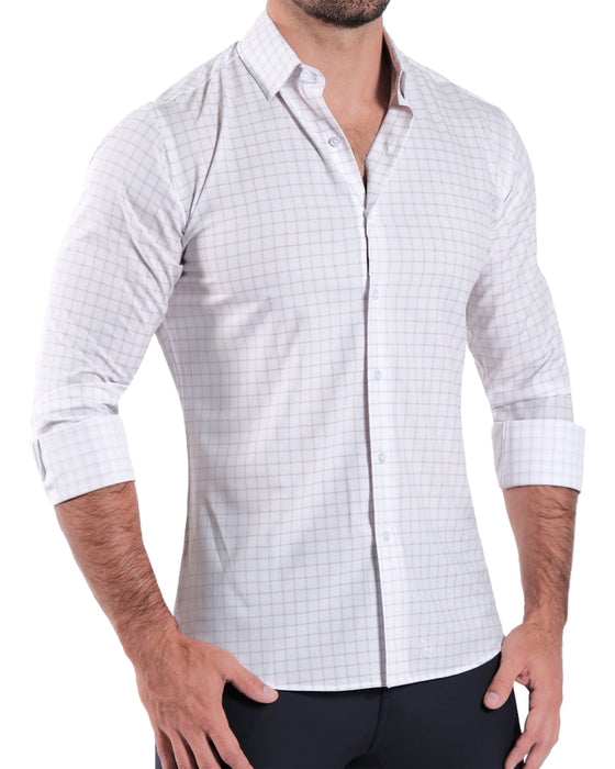"The Shore" White with Tan Windowpane