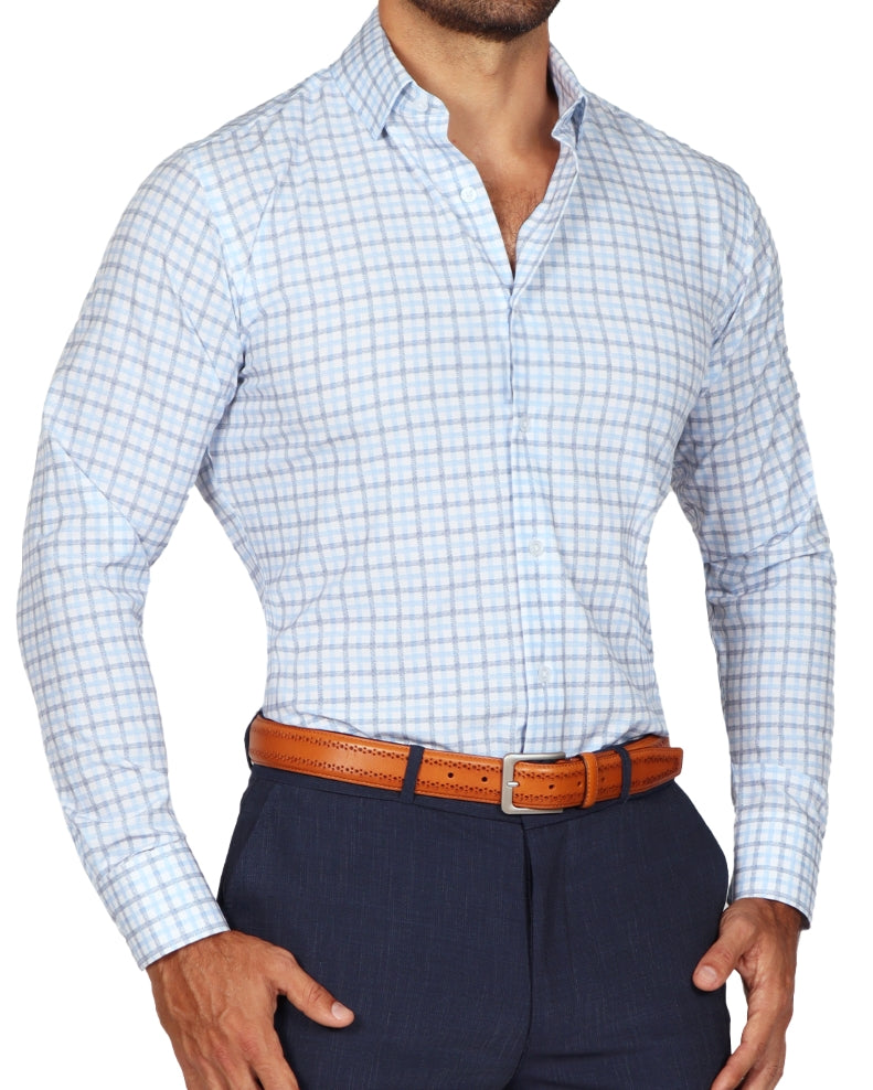 "The Sidney" Light Blue, White & Navy Faded Check