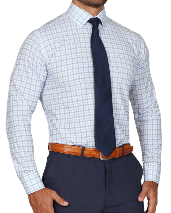 "The Sidney" Light Blue, White & Navy Faded Check