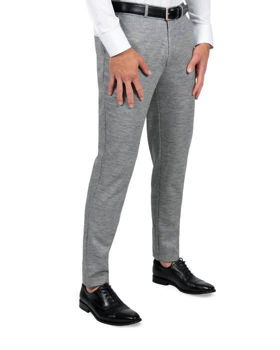 Athletic Fit Stretch Wool Suit Pants - Light Grey with White Mini Stripe