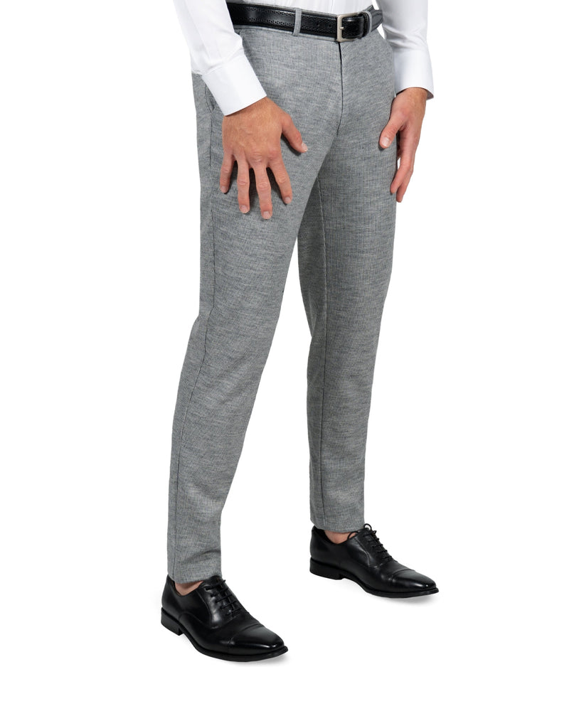 Athletic Fit Stretch Wool Suit Pants - Light Grey with White Mini Stripe