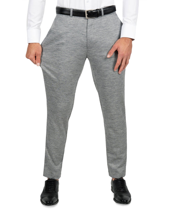Athletic Fit Stretch Wool Suit Pants - Light Grey with White Mini Stripe