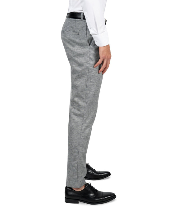 Athletic Fit Stretch Wool Suit Pants - Light Grey with White Mini Stripe