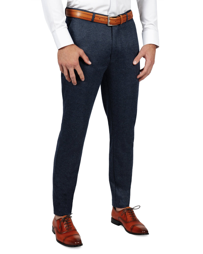 Athletic Fit Stretch Wool Suit Pants - Navy Herringbone