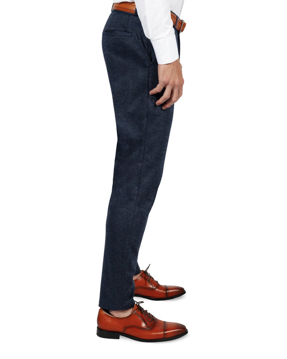 Athletic Fit Stretch Wool Suit Pants - Navy Herringbone