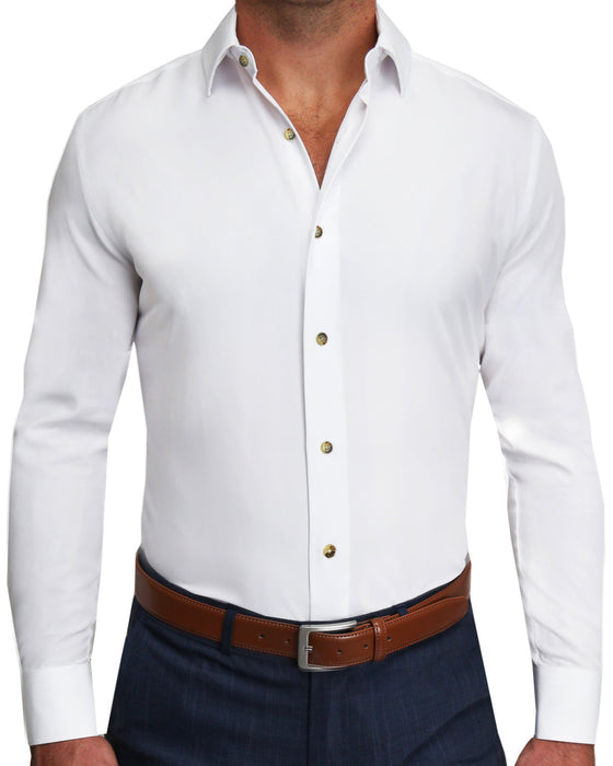 "The Leonardo" Solid White With Tortoise Shell Buttons