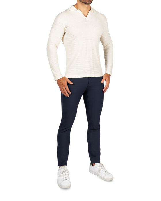 Textured Buttonless Long Sleeve Polo - Tan