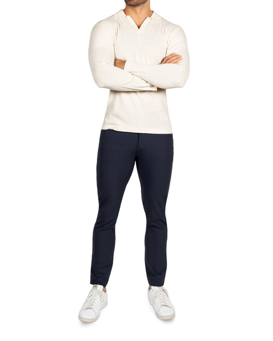 Textured Buttonless Long Sleeve Polo - Tan